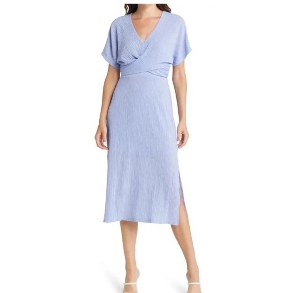 FLORET STUDIOS  Phoebe V-Neck‎ Midi Dress Pale Iris Lilac Large
